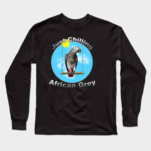 African Grey Congo Parrot Chilling Long Sleeve T-Shirt by Pollysapparel